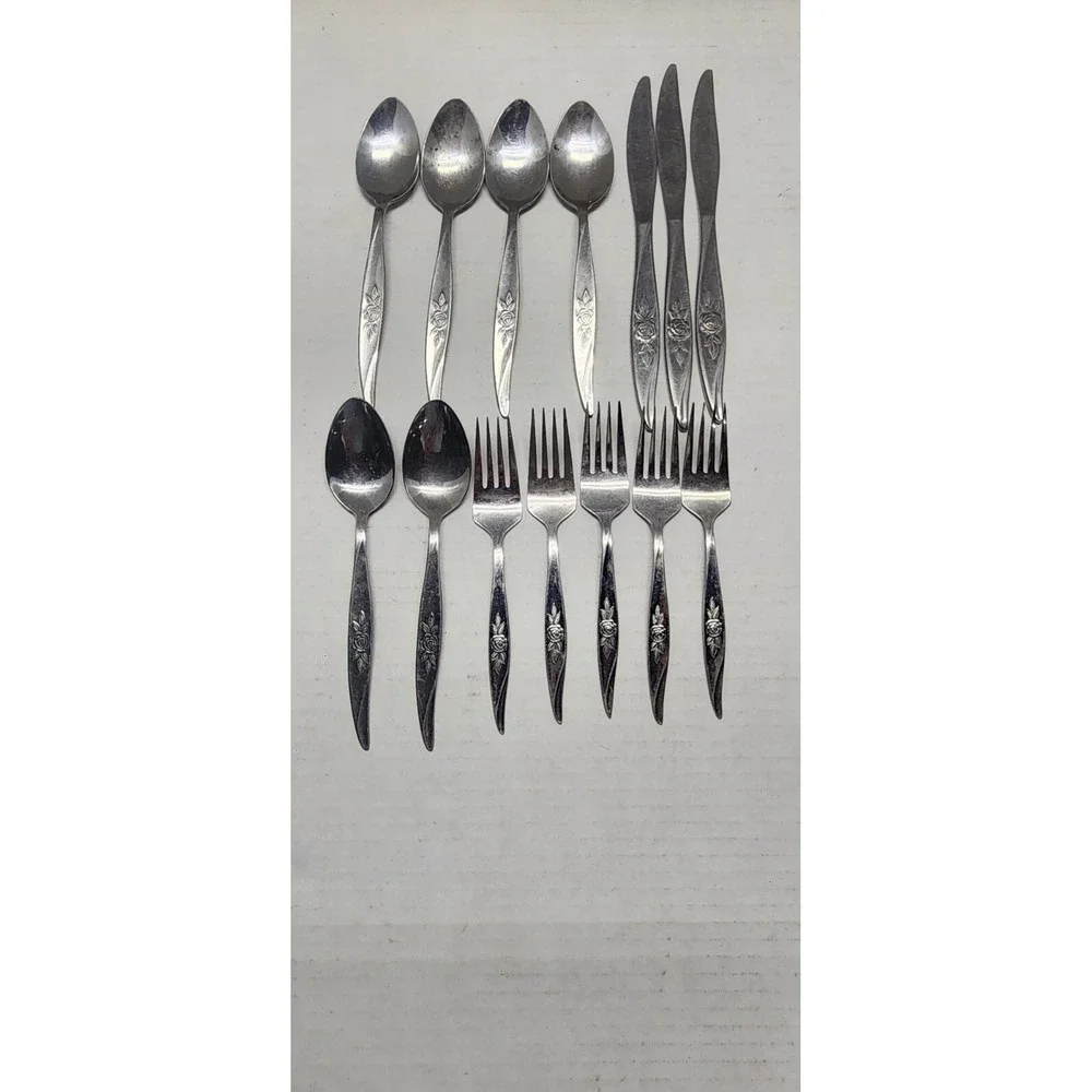 14 Pcs Hanford Forge Stainless Steel Flatware AVON ROSE Spoons, Forks, Knives